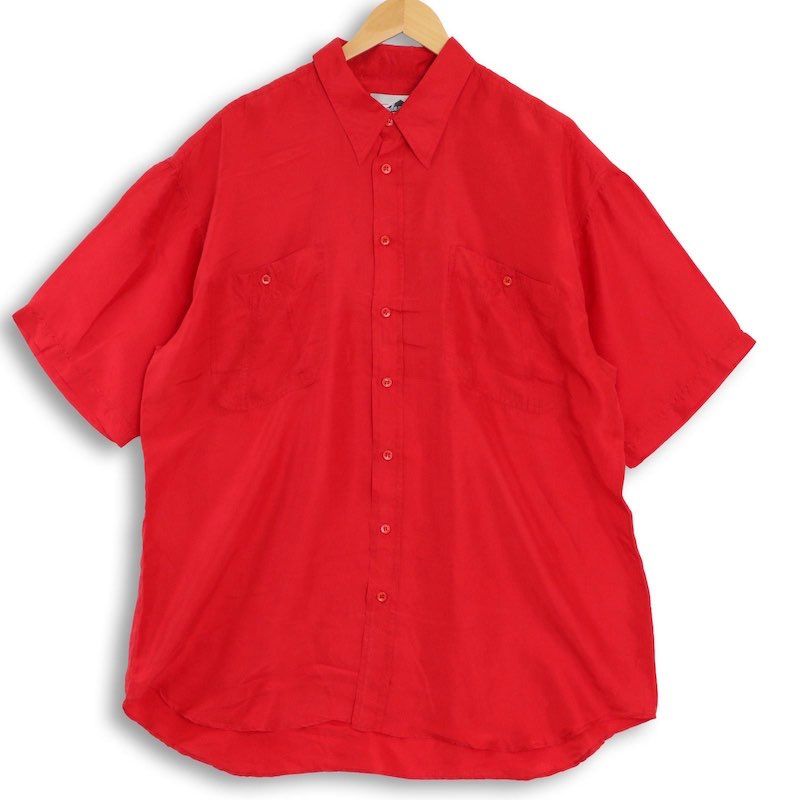 大きいサイズ メンズUS-XLサイズ 90's Tendenza 半袖シルクシャツ レッド 胸囲約134cm ビンテージ アメリカ古着 USED hsc-1096n