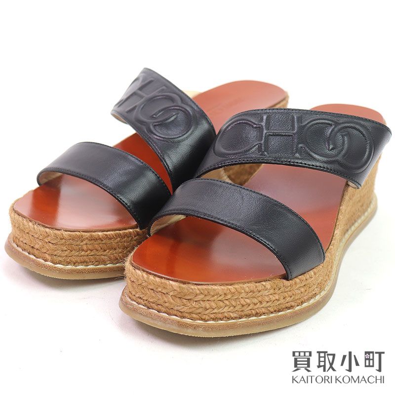 ジミーチュウ ウェッジソール サンダル レディースサイズ 婦人靴 #36 CHOOロゴ WEDGE SOLE SANDALS