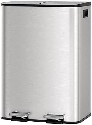 ガービー（Garvee）ゴミ箱 ダストボックス 2x30L 蓋付き ペダル式 410ステンレス製 pp素材バケツ2個付き 防臭密閉 静音ソフトクローズ スリム おしゃれ キッチン 室内用 分別収納 幅38×奥行48×高さ67cm シルバー