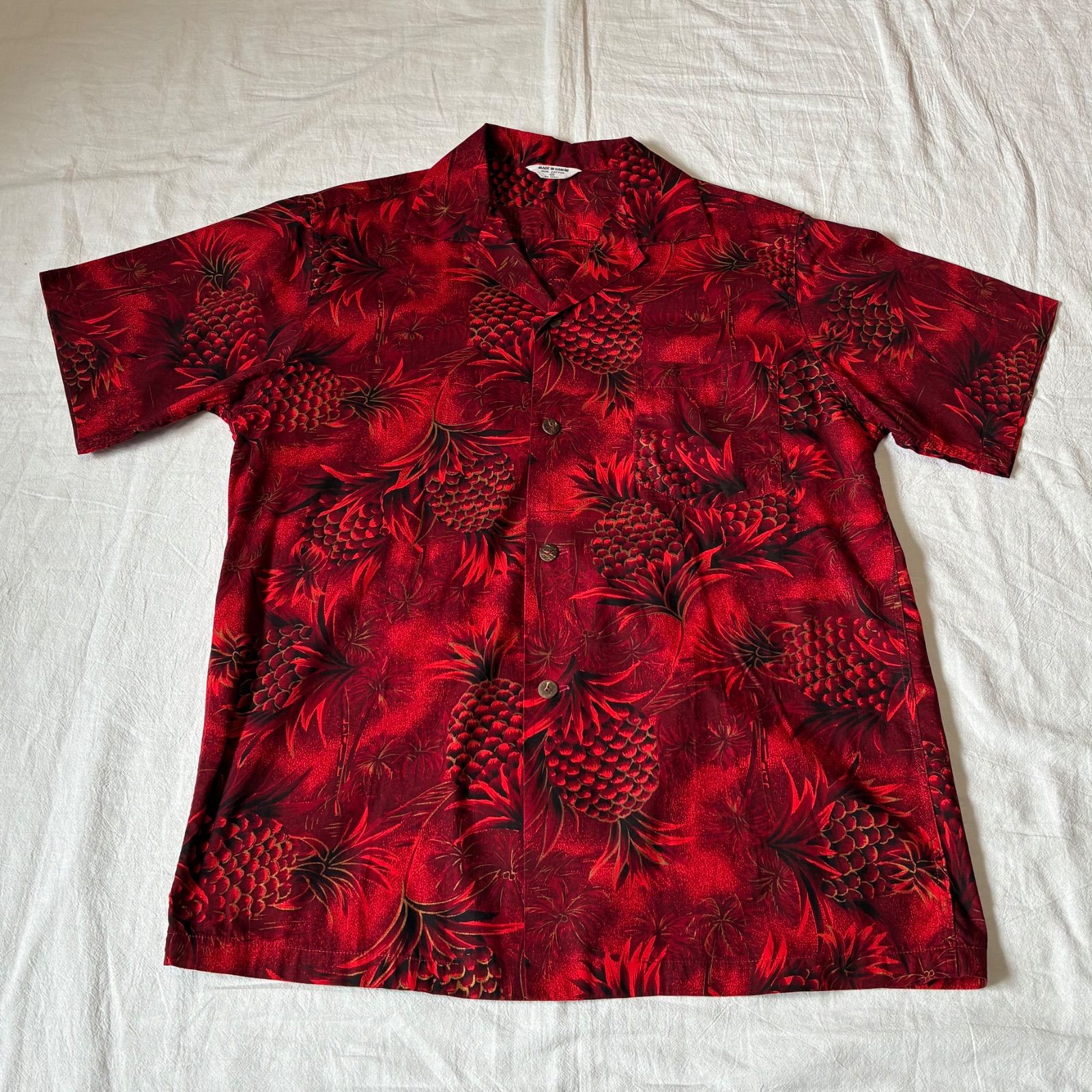 60s MADE IN HAWAII アロハシャツ パイナップル レッド M表記