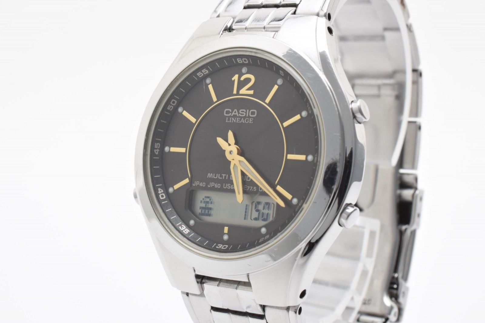 カシオ Casio LINEAGE LCW-M200 メンズ腕時計 ソーラー電波 アナデジ ブラック文字盤 ステンレススチール マルチバンド 38mm