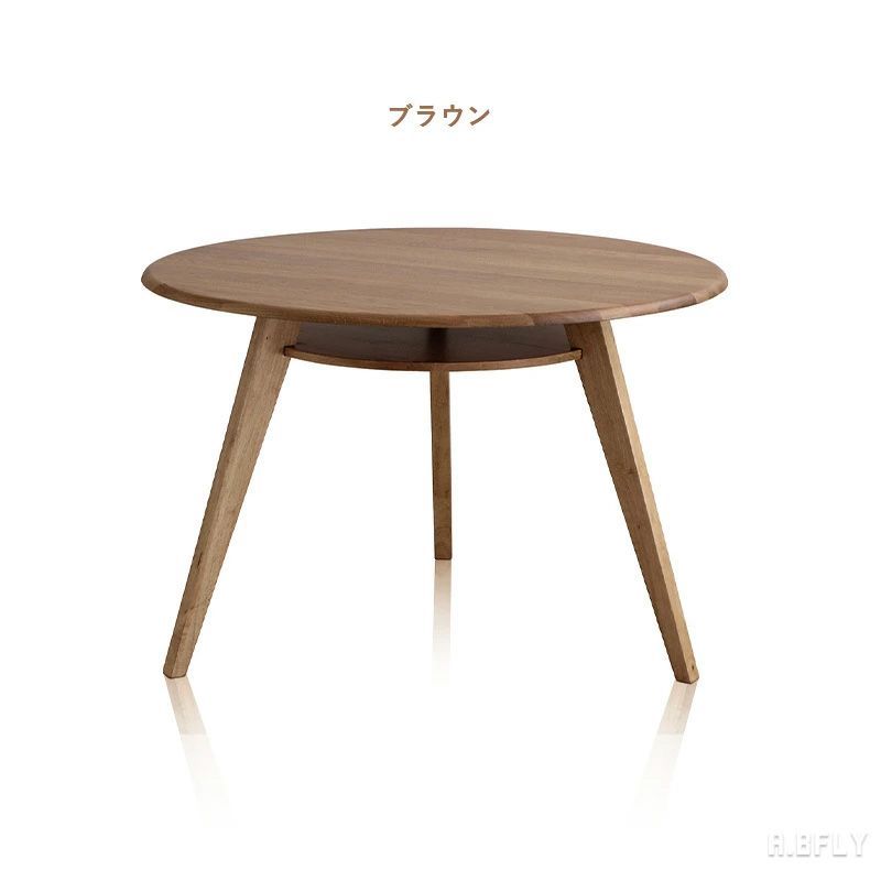 ダイニングテーブル 円形 幅110cm オーク無垢 棚付き 3人用 丸型 ラウンド 面取り ウレタン塗装 北欧 カフェ ジャパンディ ナチュラル ブラウン Designed in Japan【am_145】