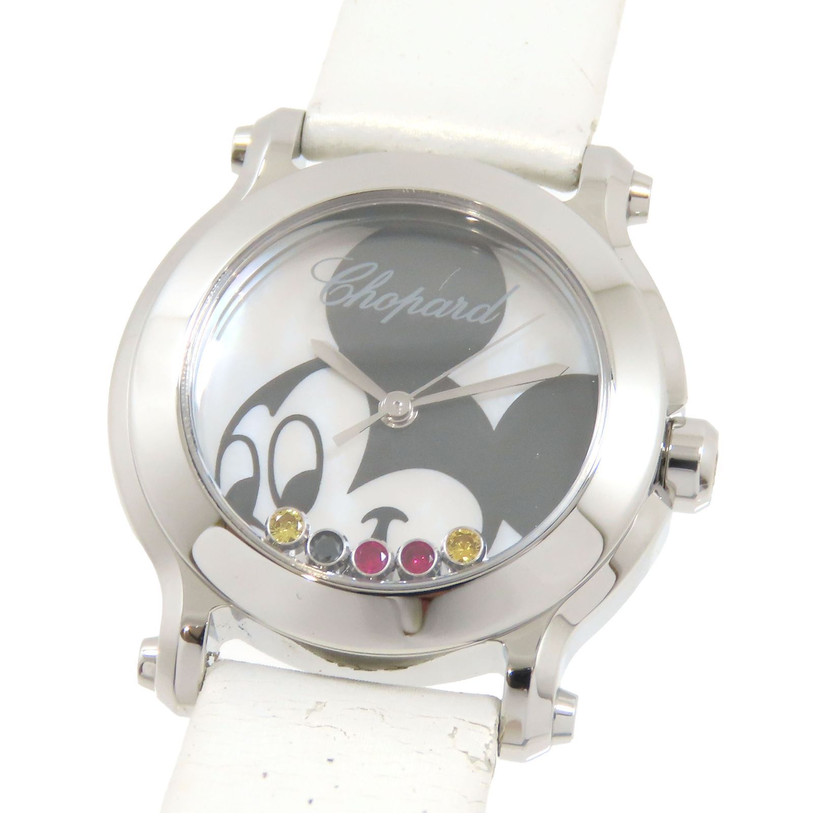 Chopard ショパール ハッピー ミッキー 27/8509 シェル文字盤 SS ステンレススチール レザー 約36.5g 腕時計 電池式 レディース 送料無料 241001032762