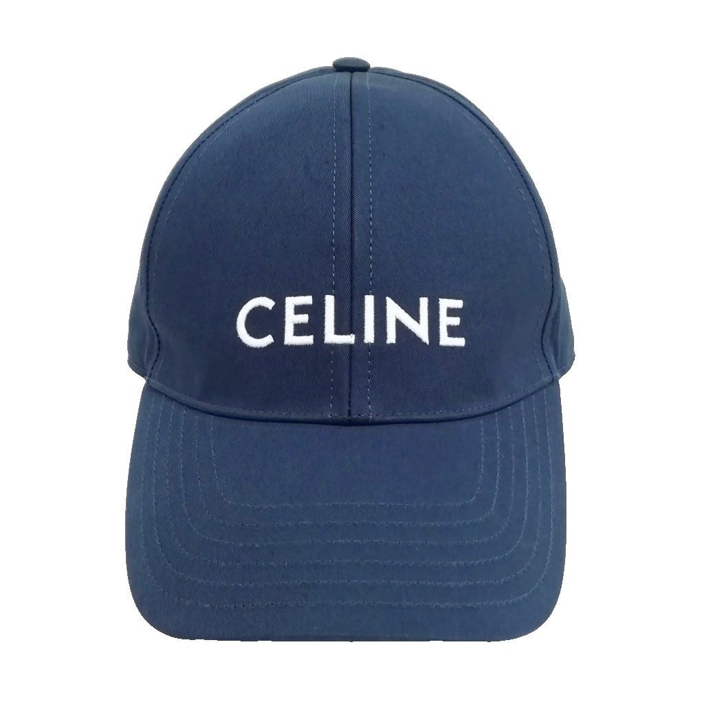 セリーヌ CELINE 2AUA1969P ロゴ ベースボール キャップ コットン L ネイビー 美品