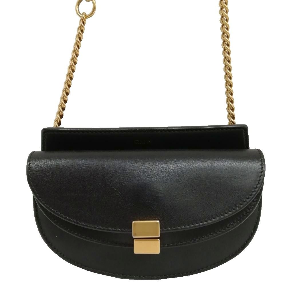 クロエ CHLOE ジョージア チェーン ショルダーバッグ ポーチ レザー 美品 ブラック ゴールド 23,014円