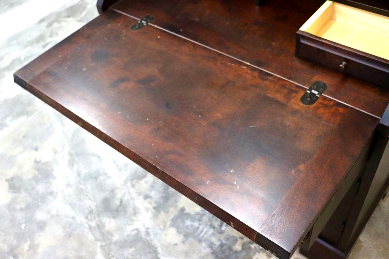 GMJK60○北海道民芸家具 ライティングビューロー デスク 学習机 書斎机 作業台 アンティーク 和モダン 樺材 無垢 定価約32万円