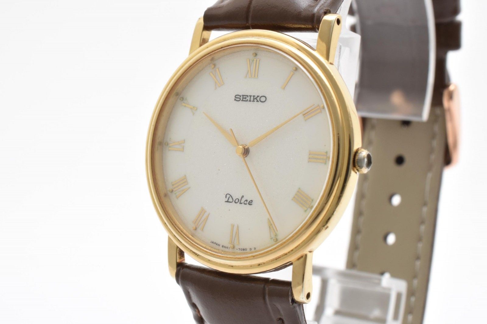 セイコー Seiko Dolce 8N41-7030 メンズ腕時計 クオーツ 薄型 ドレスウォッチ ローマンインデックス シルバーダイヤル ヴィンテージ