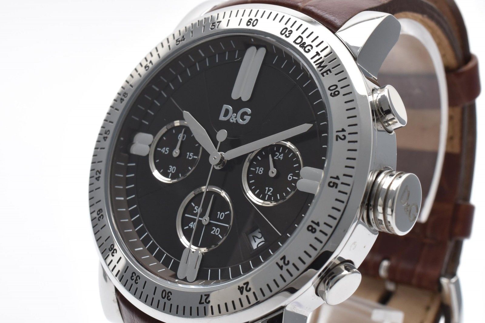 DOLCE&GABBANA ドルチェアンドガッバーナ D&G ドルガバ クロノグラフ メンズ腕時計 ブラック文字盤 レザーベルト クオーツ スポーツウォッチ