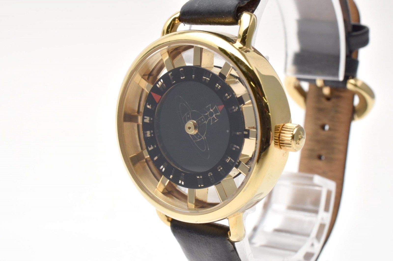 Vivienne Westwood ヴィヴィアンウエストウッド VV055BK レディース腕時計 オーブモチーフ 土星 ブラック文字盤 ゴールドカラー レザーベルト 箱付き