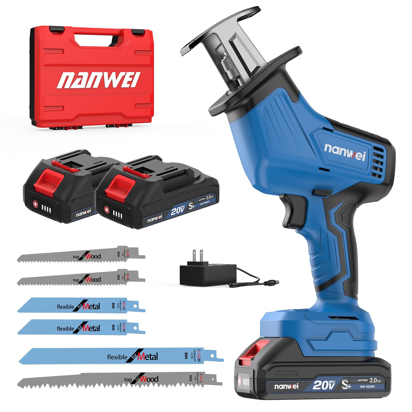 NANWEI 充電式レシプロソー マキタ18Vバッテリー対応 電動ノコギリ ブラシレスモータ― 小型電動のこぎり コードレス ストローク長15mm DIY 無段変速 安全ロック 木材・金属などの切断 2.0Ahバッテリー2個付きwb 63718f97