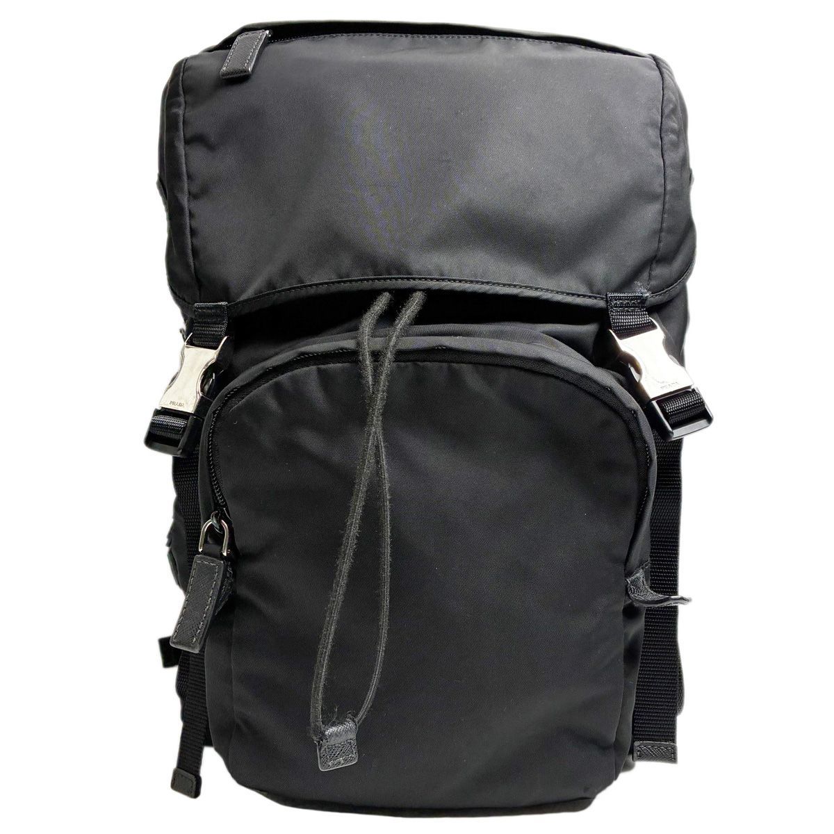中古】 プラダ ロゴパッチ バックパック 2VZ135 ブラック カラーパッチ