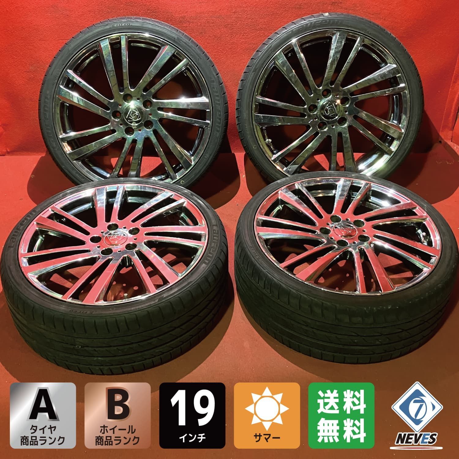 中古サマータイヤホイールセット【225/35R19 Laufenn LK01】[19x7.5 F+48/R+55 114.3/5H 社外 マナレイ] 4本SET