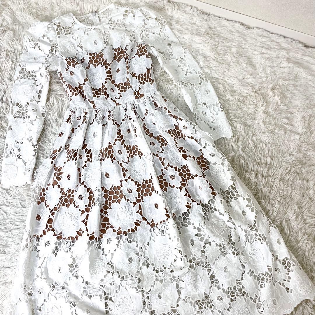 セルフポートレート　レース　ロングワンピース　花柄　ホワイト　白　Sサイズ