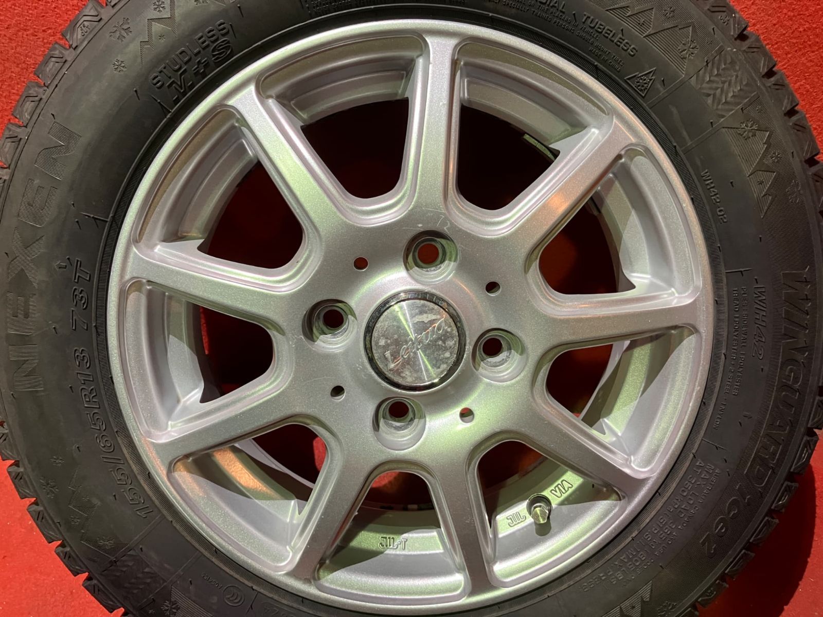 【お電話番号必須】中古スタッドレスタイヤホイールセット【155/65R13 NEXEN WIN GUARD ice 2】[13x4.0+45 100/4H 社外 Leitua] 4本SET 中古スタッドレスタイヤホイールセット【155/65R13 NEXEN WIN GUARD