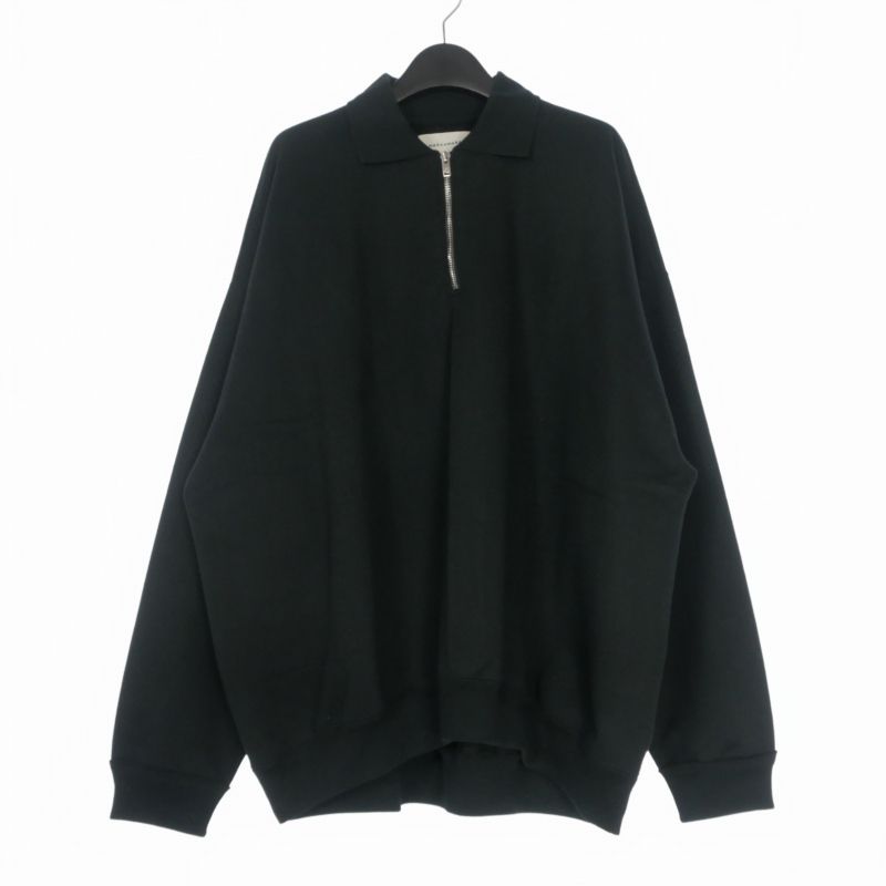 マーカウェア MARKA WARE 26SS HALF ZIP POLO HUGE SWEAT オーガニックコットン ヘビー吊裏毛 ハーフジップポロヒュージスウェット トレーナー 長袖 2 ブラック 黒 A26A09CS03C