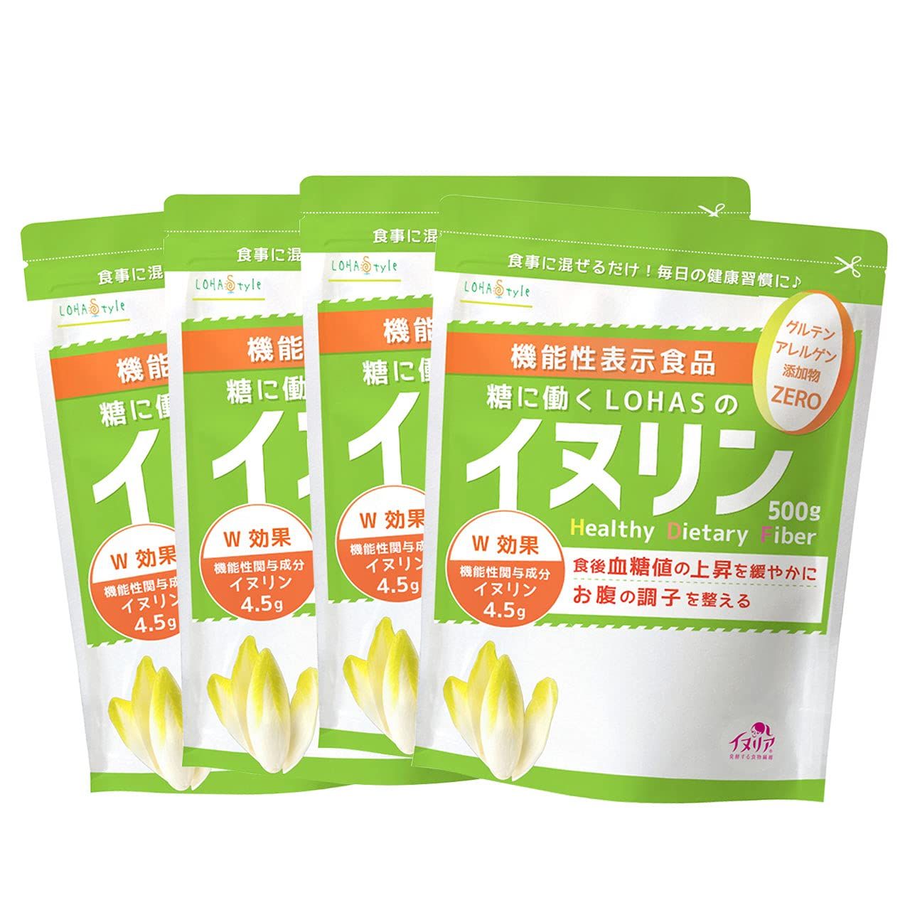 【数量限定】【大人気】チコリ由来 オランダ産 食後の血糖値や便秘が気になる方に 水溶性食物繊維 イヌリンパウダー Non-GMO 機能性表示食品 (500g×4袋)) 菊芋と同組成 (2kg イヌリア LOHAStyle（ロハスタイル）イヌリン顆粒
