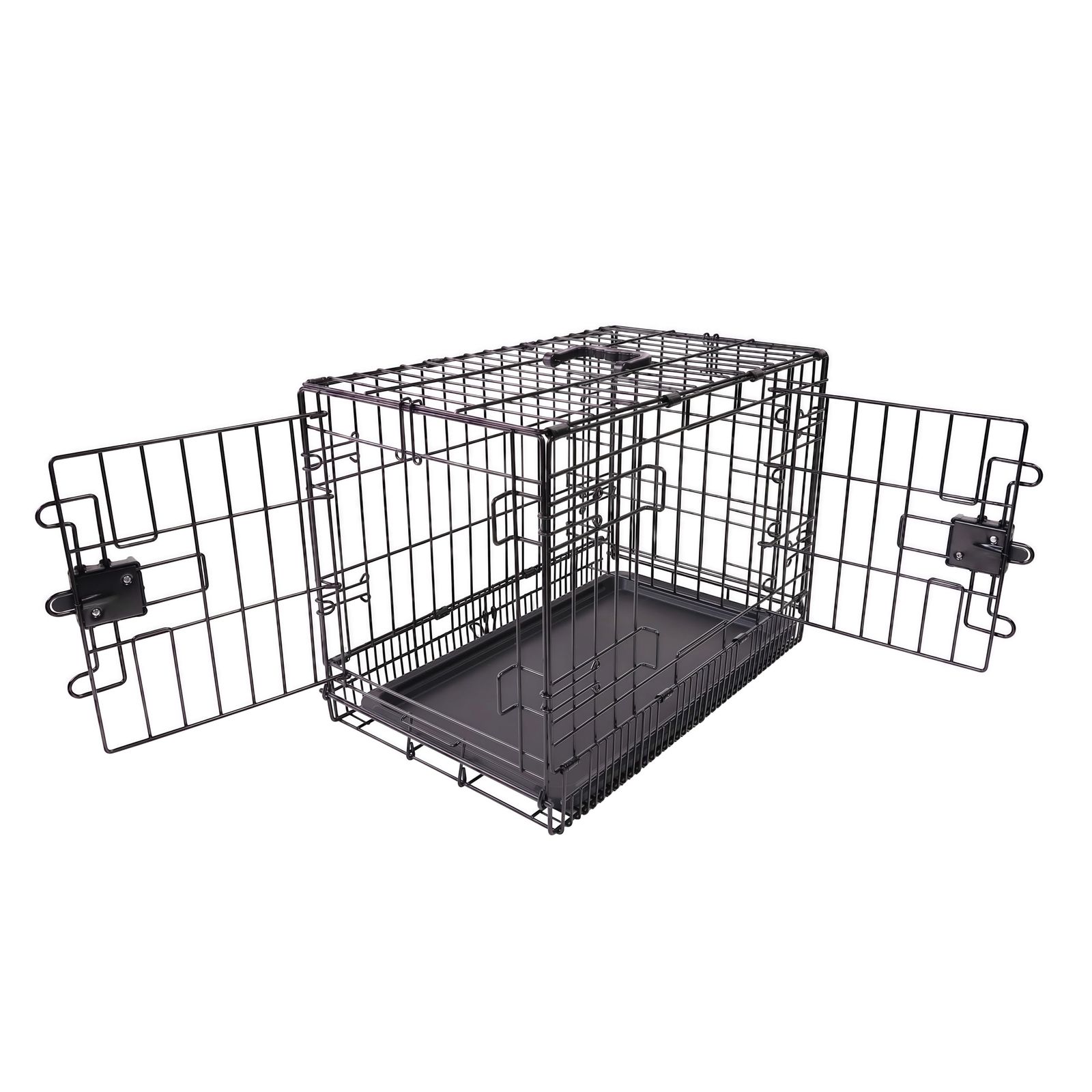 【在庫セール】ペットケージ 小型犬 犬 折りたたみ式 トレー付き ダブルドア 61 cm x ベーシック 46 cm x 49 cm ブラック