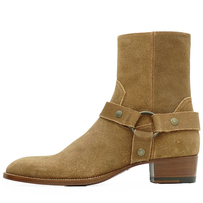 SAINT LAURENT PARIS サンローランパリ リングブーツ サイズ 39.5 メンズ ワイアットハーネス スウェード レザーソール シグネチャー ロゴ刻印 ジップ シューズ 革靴 ブラウン 茶色 イタリア製 WA420090 53,460円