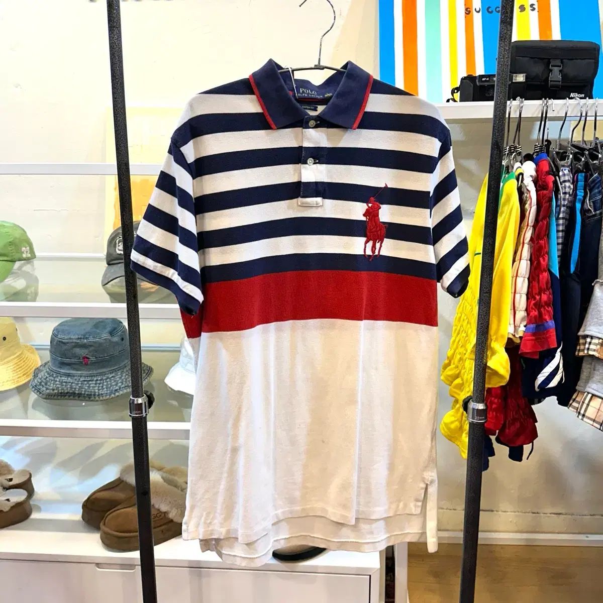 ポロ ラルフローレン ビックポニー ストライプ 半袖 カラーTシャツ L