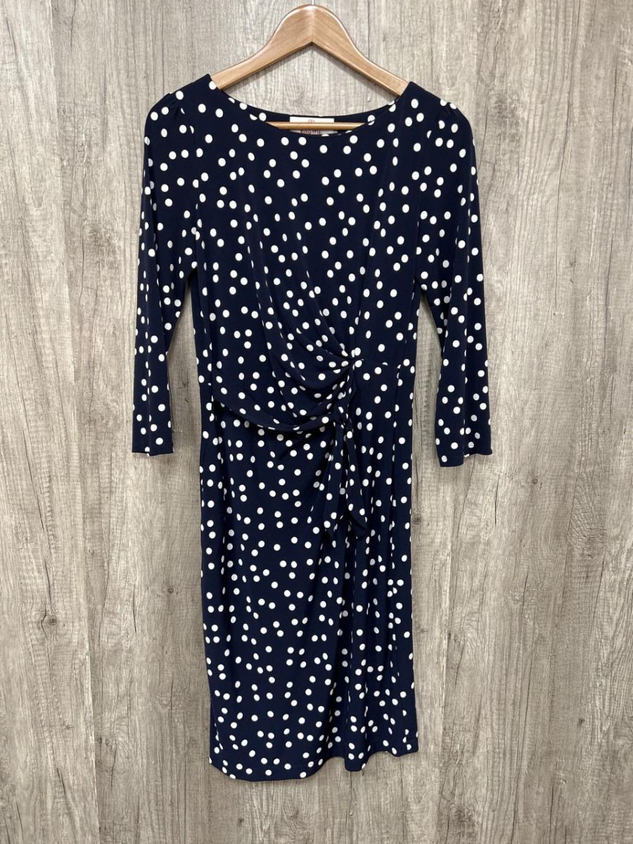 美品9号kayme ケイミー　ネイビードットＡラインワンピース kay me ケイミー ドット柄 Iライン ワンピース size9/白x紺
