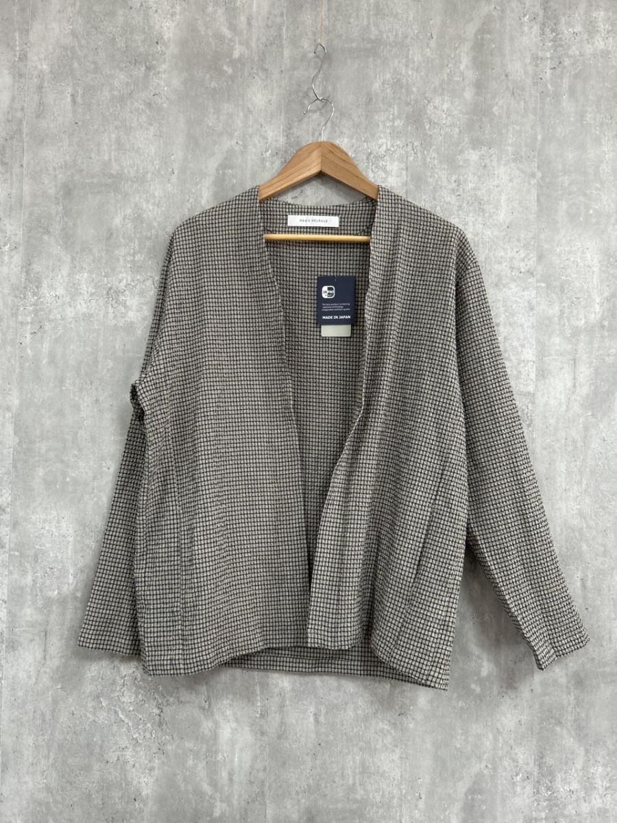 美品 MEN'S MELROSE メンズメルローズ エアチェック サッカー ボタンレス カーディガン size3/黒ｘ茶 ■◆◎メンズ