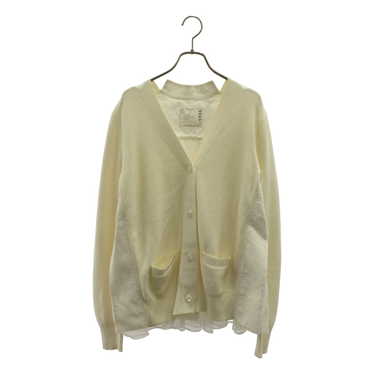 sacai / サカイ | 2020SS | Fabric Combo Knit Cardigan / 異素材 バックプリーツ ニットカーディガン | 3 | アイボリー | レディース