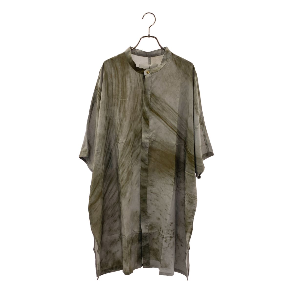 【新品】 prasthana / プラスターナ | slick shirt BC TALL 総柄 バンドカラー 半袖シャツ | 1（M） | グレー系 | メンズ
