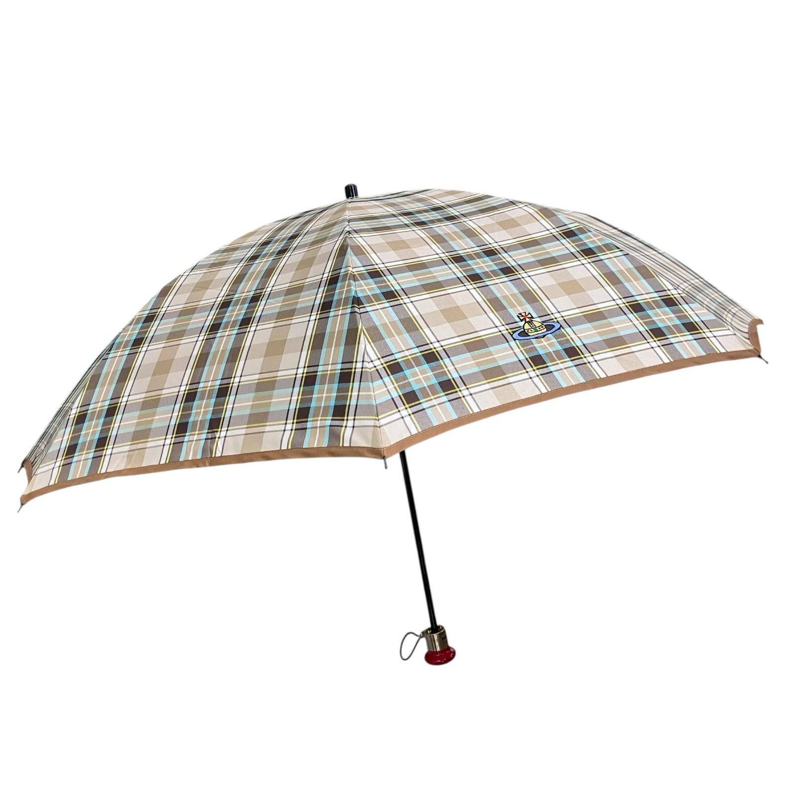186005 現状品 Vivienne Westwood ヴィヴィアンウエストウッド マックマラタータン 折りたたみ傘 ベージュ系　チェック
