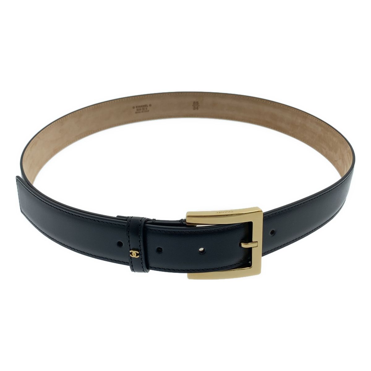 【美品】 CHANEL / シャネル | 2026SS | カーフスキン ココマーク レザーベルト | 85/34 | ブラック/ゴールド | レディース
