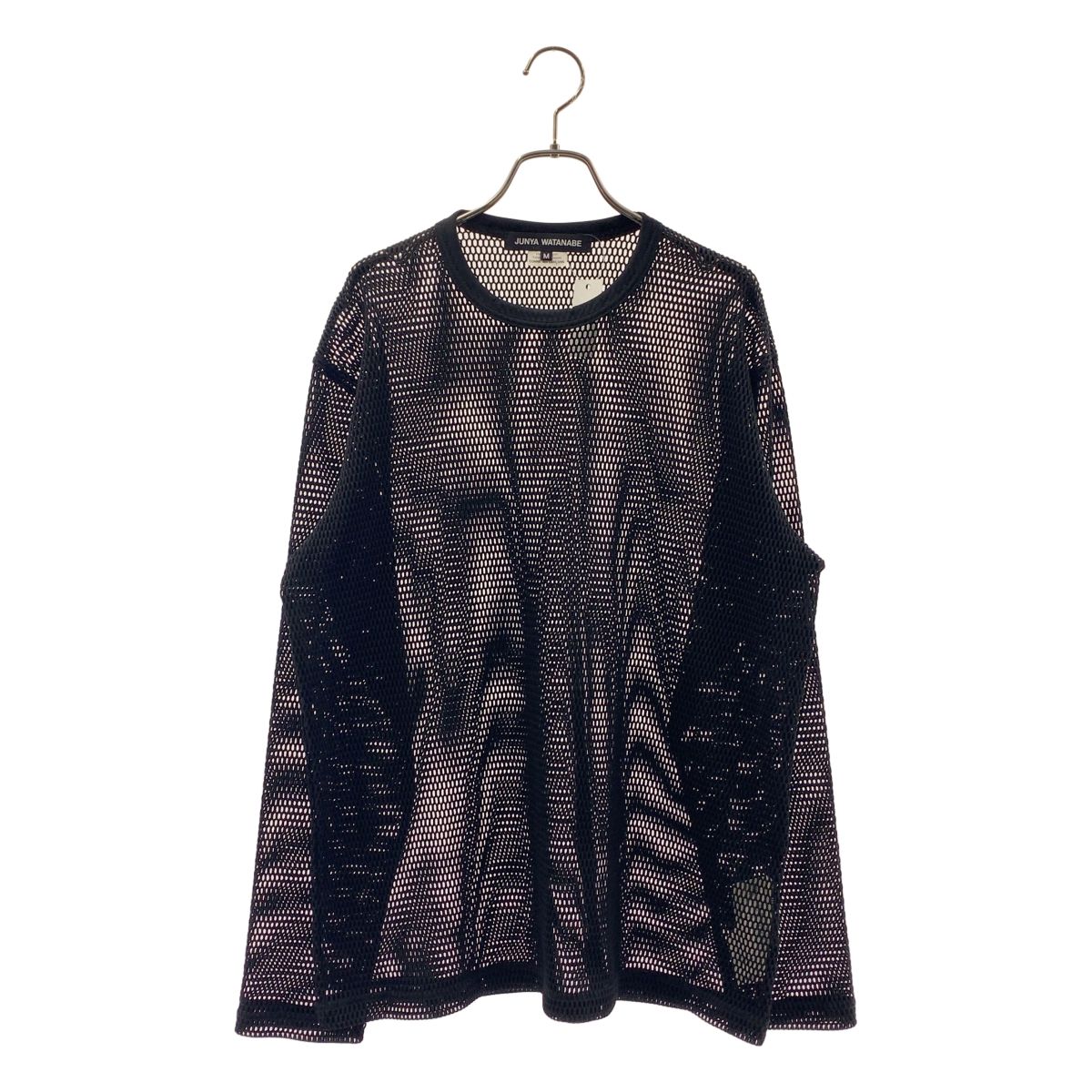 【美品】 JUNYA WATANABE COMME des GARCONS / ジュンヤワタナベ | 2023AW | ポリエステル 変形 オーバーシルエット メッシュ クルーネック カットソー | M | ブラック | レディース