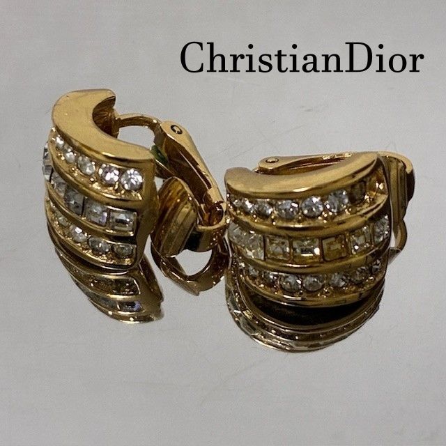 クリスチャンディオール　Christian Dior イヤリング パヴェ スクエア ストーン ゴールド【石取れ箇所あります】