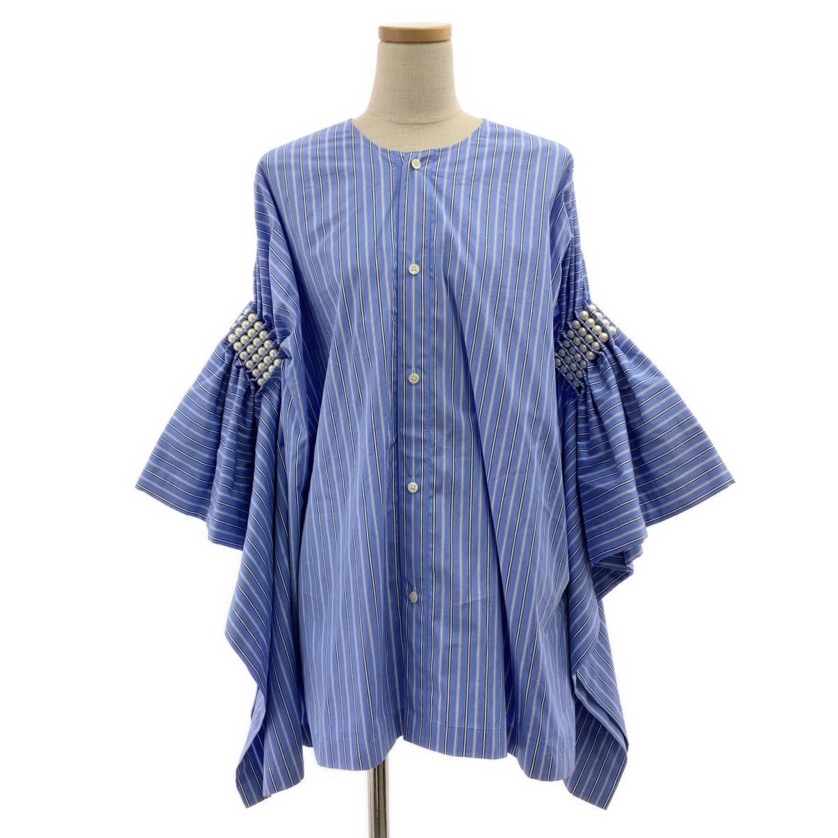 【美品】 JUNYA WATANABE / ジュンヤワタナベ | 2023SS | パールドッキング ストライプ シャツ | S | ブルー/ホワイト | レディース