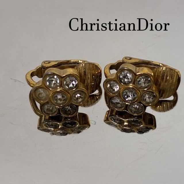 クリスチャンディオール　Christian Dior　 イヤリング スクエア ストーン パヴェ ゴールド【石欠けあります】