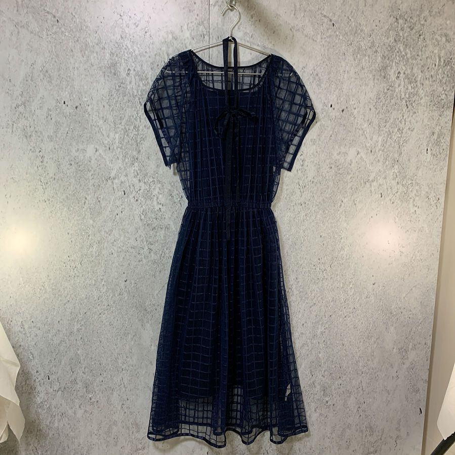 フェリシモ チェック チュール ワンピース セット ネイビー Mサイズ □〇