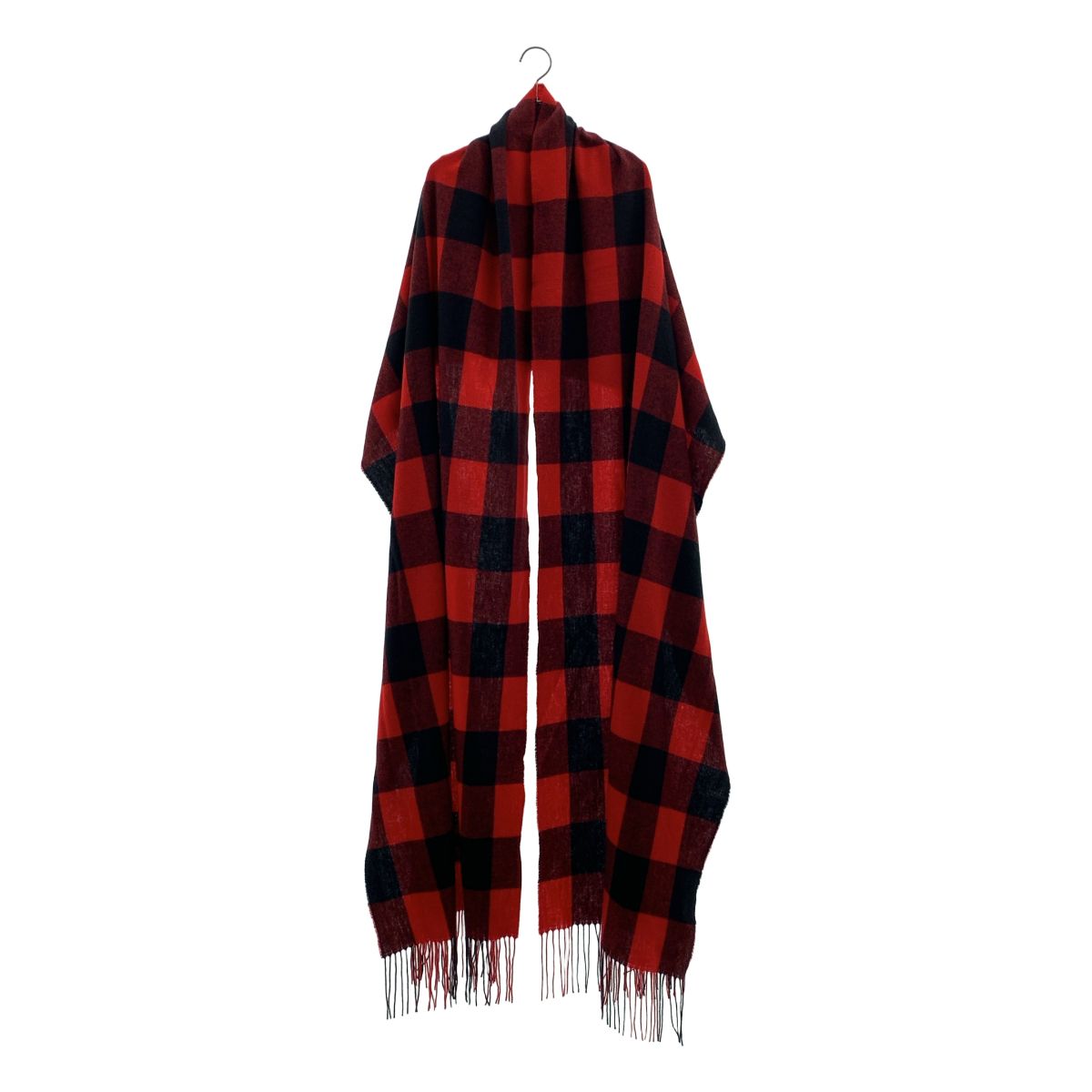 【美品】 Burberry / バーバリー | ウール フリンジ 大判 ストール マフラー / ユニセックス | ブラック/レッド