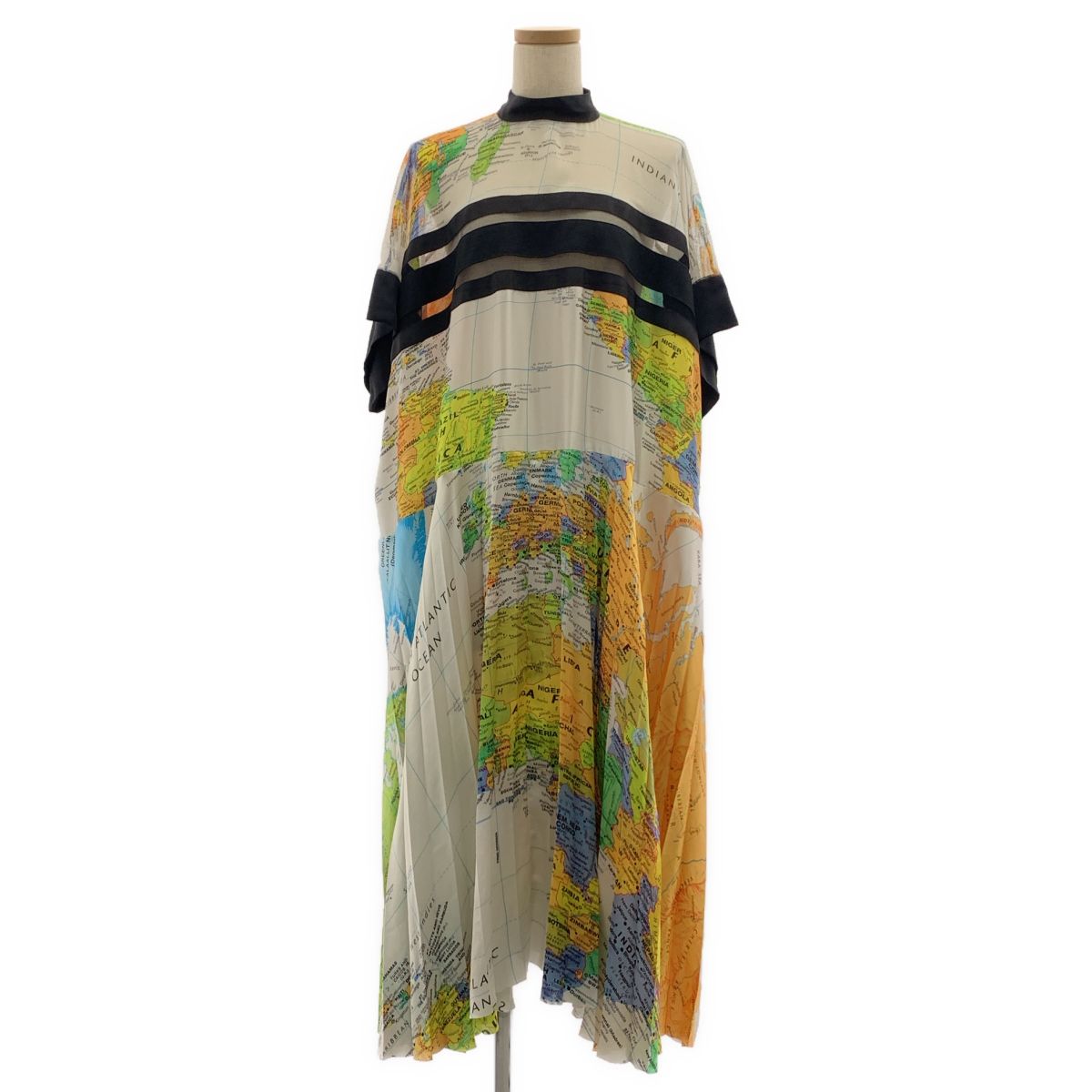 sacai / サカイ | 2020SS | ワールドマップ プリーツドレス ワンピース | 1 | マルチカラー | レディース