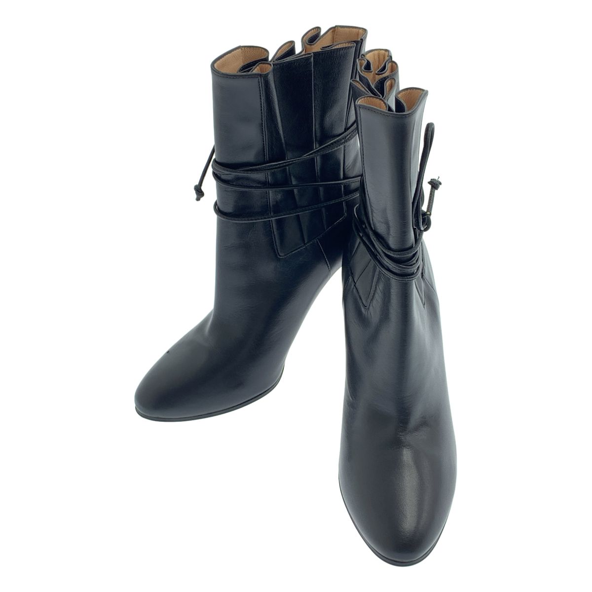 【美品】 GUCCI / グッチ | レザー GGマーモント ロゴ レースアップ ヒール ブーティ ショートブーツ | 36 | ブラック | レディース