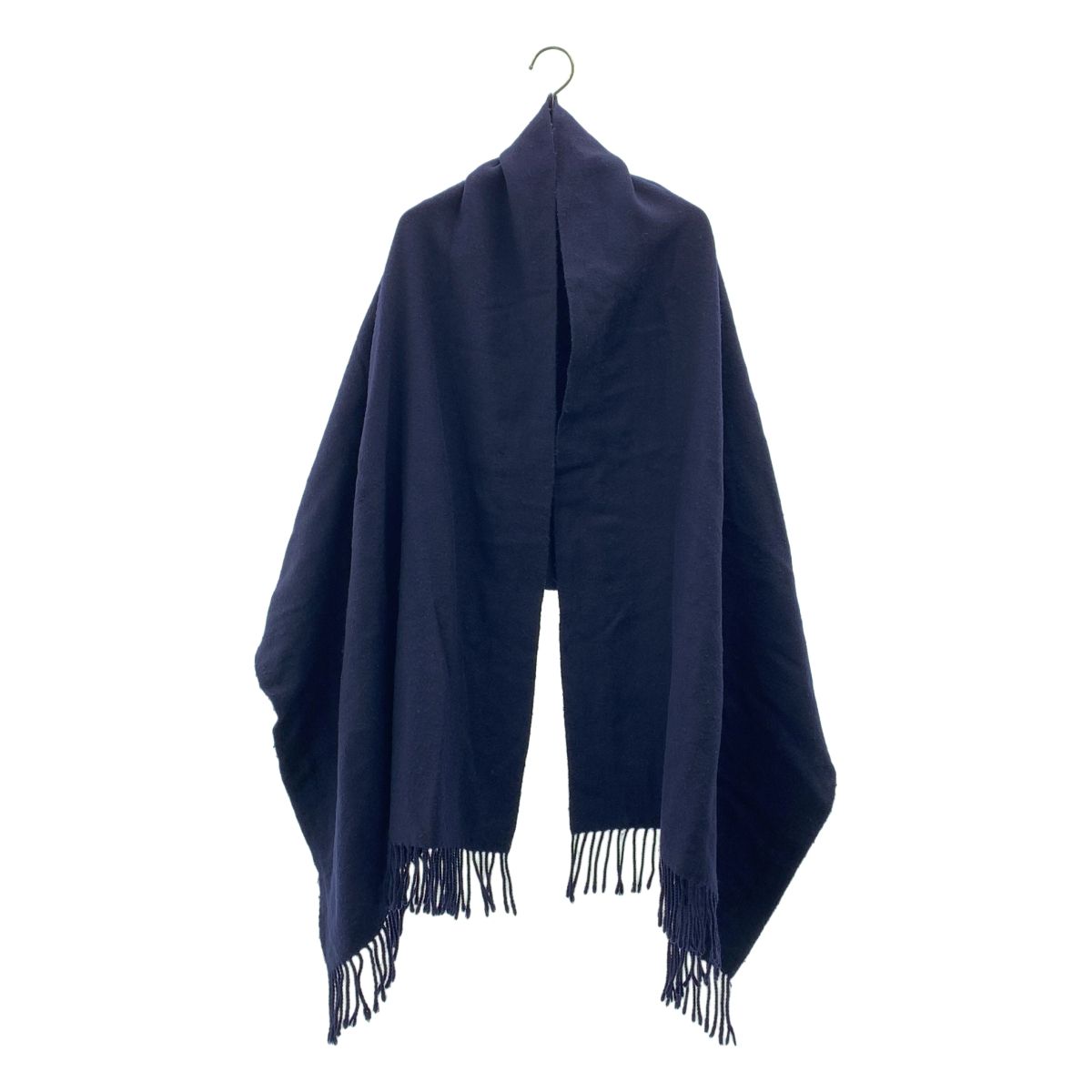 Yohji Yamamoto FEMME / ヨウジヤマモトファム | 2004AW | ウール シルク フリンジ 大判 ストール マフラー | ネイビー | レディース