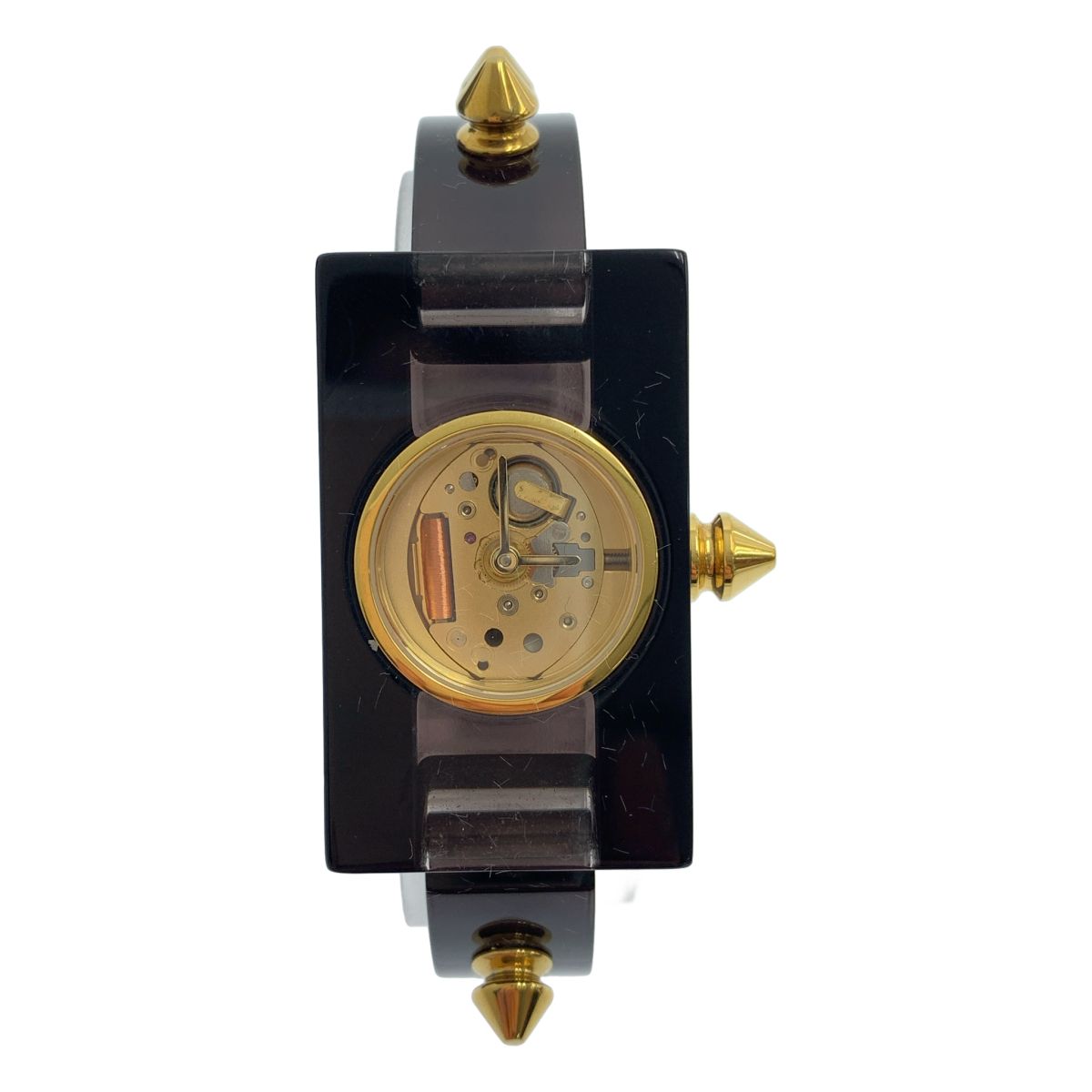 GUCCI / グッチ | Vintage Web / ヴィンテージウェブ bee / ビー ロゴ スタッズ 装飾 腕時計 | ブラック/ゴールド | レディース