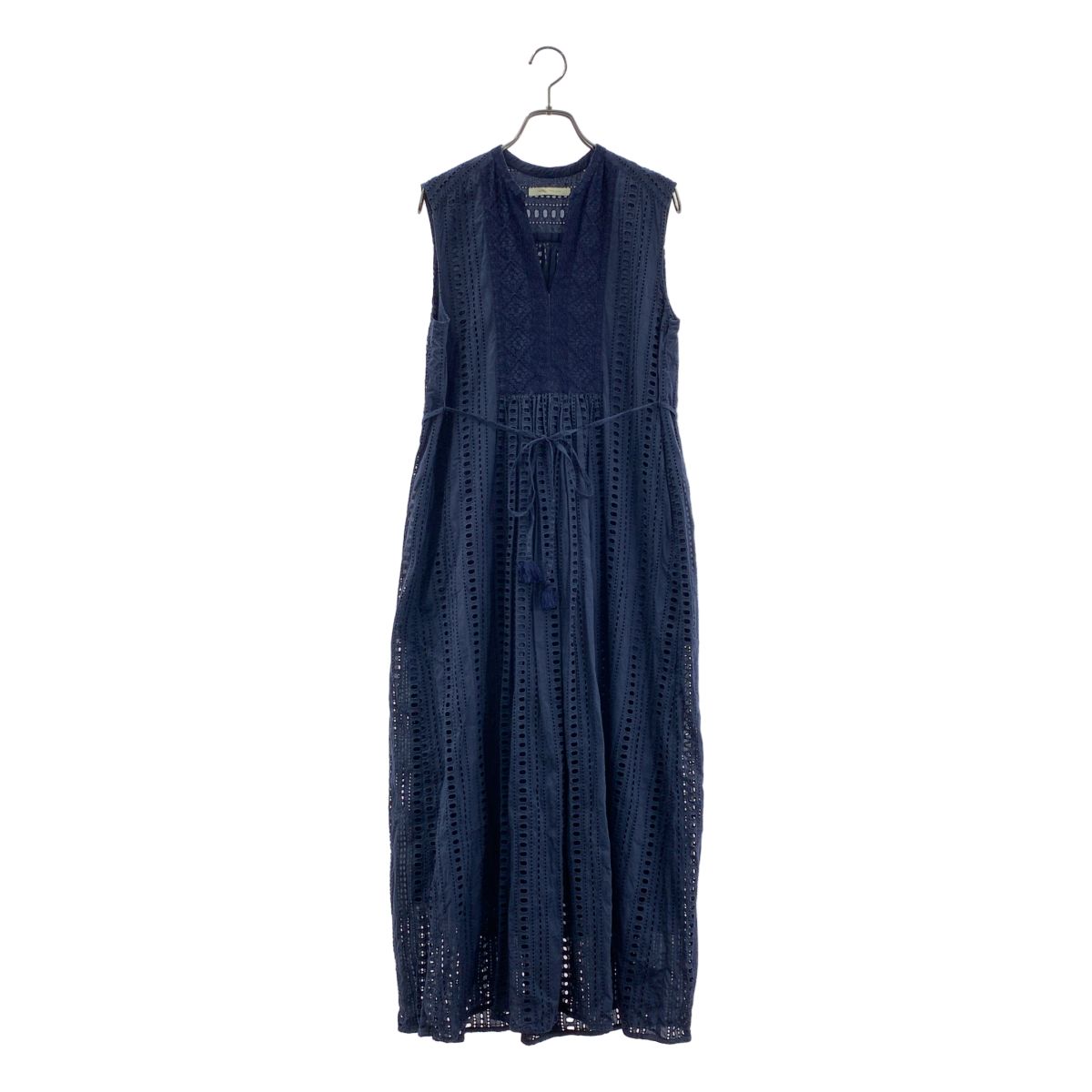ne Quittez pas / ヌキテパ | 2025SS | Stripe Cutwork Embroidery Sleeveless Dress カットワーク 刺しゅう ノースリーブ ワンピース | M | ネイビー | レディース