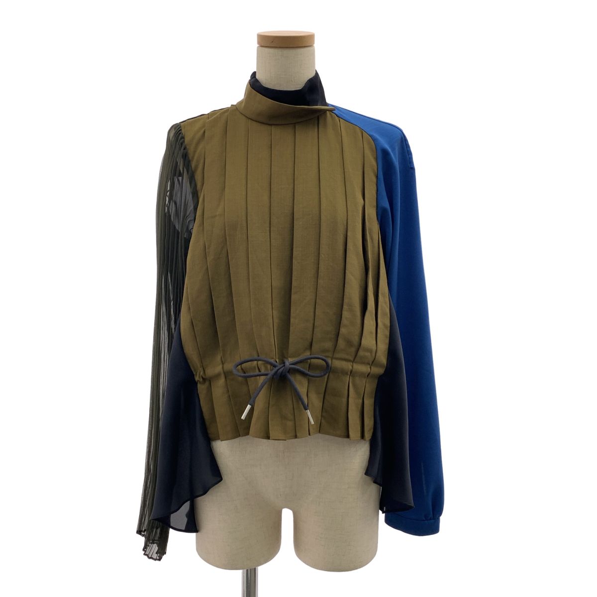 【美品】 sacai / サカイ | 2021AW | Suiting Satin shirt / 異素材 切り替え プリーツ サテンシャツ | 2 | マルチカラー | レディース 18,478円