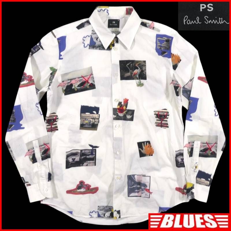 Paul Smith ポールスミス シャツ M 長袖シャツ フォトプリント 総柄シャツ コットン 日本製 春秋 古着 メンズ 長袖 ボタンシャツサイズM一覧←SEULB屋着古← NS730