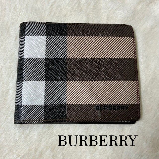 バーバリー　BURBERRY　チェック＆レザー　バイフォールドウォレット　ダークバーチブラウン　２つ折り財布