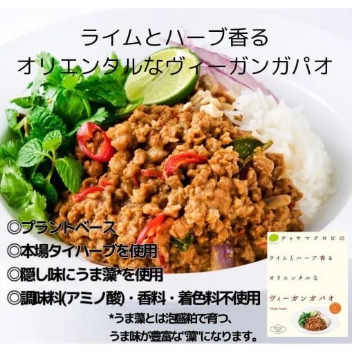 【12個】ライムとハーブ香る オリエンタルな ヴィーガンガパオ：1食分110g CHAYAのノウハウで作り上げた本格レシピ 調味料(アミノ酸)・香料・着色料不使用 プラントベース 本場タイハーブを使用