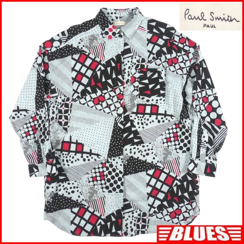 Paul Smith ポールスミス シャツ L 長袖シャツ 総柄シャツ 幾何学柄 ドット柄 レーヨン ウール 日本製 メンズ 春秋 古着 長袖 ボタンシャツサイズL一覧←SEULB屋着古← NS742 6,083円