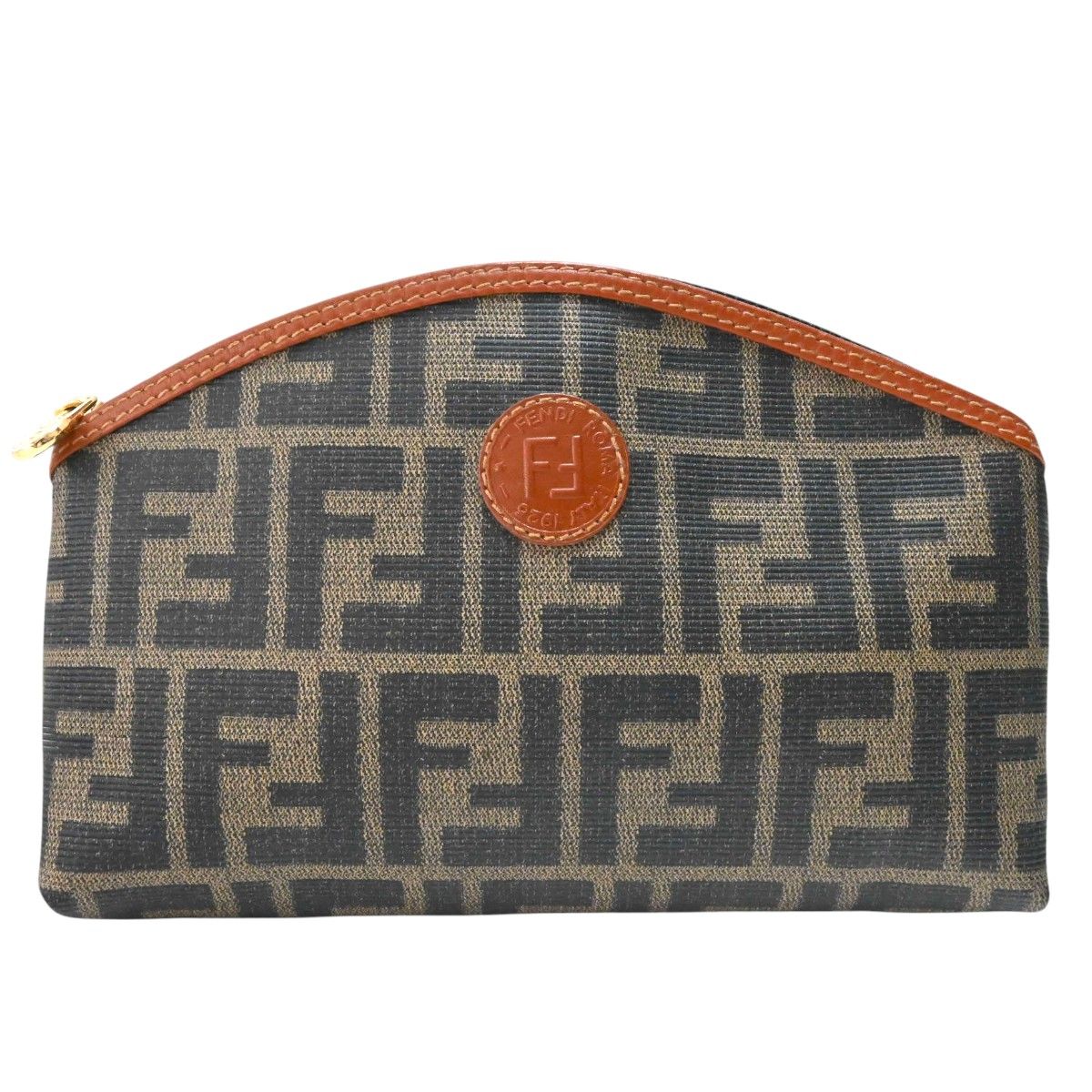 FENDI フェンディ ズッカ PVC/レザー コスメポーチ 小物入れ カーキ/チャ K2605-k012