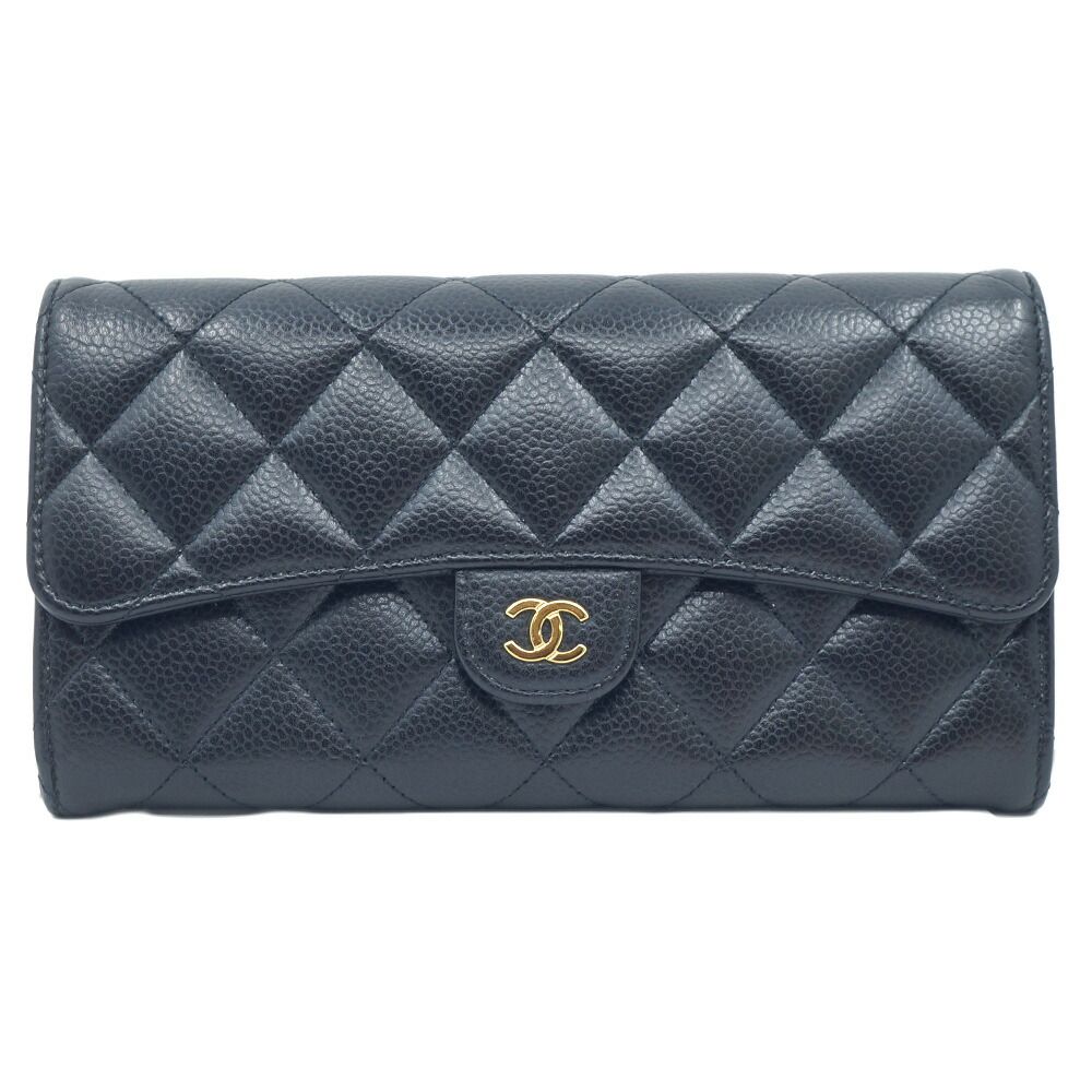 【栄】シャネル AP0241 クラシック ロングウォレット フラップ 長財布 ブラック 黒 ゴールド金具 箱