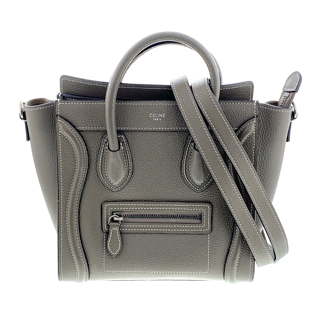 CELINE セリーヌ ラゲージ ナノショッパー 2WAYバッグ ハンドバッグ 189243 レディース レザー グレージュ 中古