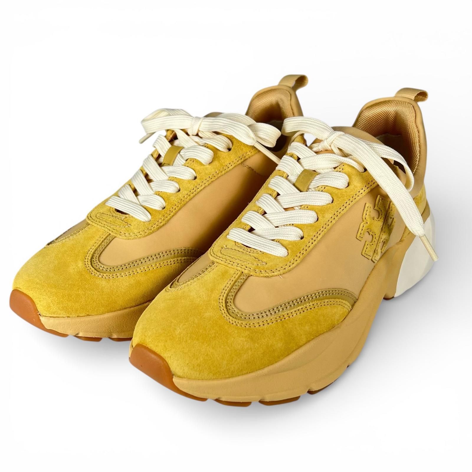 未使用品▲Tory Burch トリーバーチ 89113 GOOD LUCK TRAINER グッドラックトレーナー スウェードレザー スニーカー イエロー 8 箱付き レディース