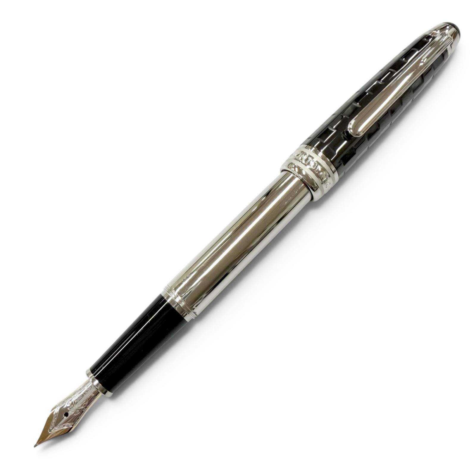 未使用品□MONTBLANC モンブラン マイスターシュテュック ソリテール セラミック ブラックプリズマ クラシック ペン先18K Fニブ 万年筆 シルバー ドイツ製 メンズ 箱付き